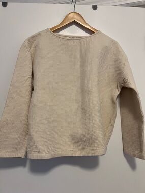 Black Crane Cream Textured Long Sleeve Tee